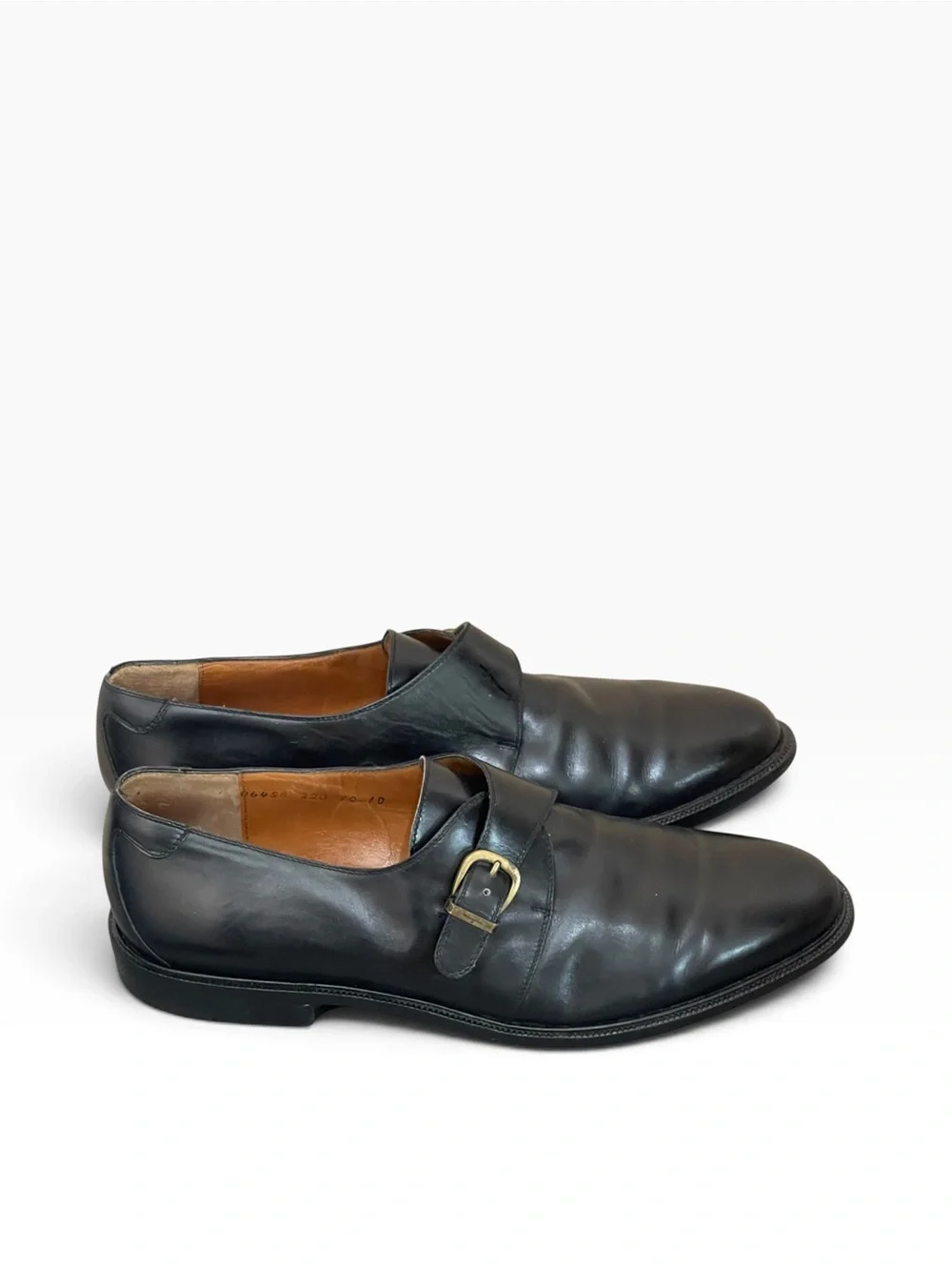 Salvatore Ferragamo Vintage Mens Black Leather Single Monk Strap Dress Shoes 10D